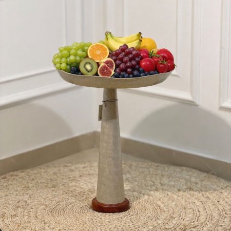 جاط فواكه تنك بيج 40سم مدور 89636L رجل طويل قاعده خشب  B هندي %ه14